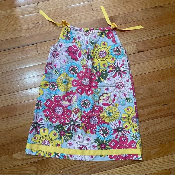 Hanna Andersson Girls Floral Summer Dress Size 130 / 8 Y Shoulder Tie A-Line EUC - Picture 2 of 8